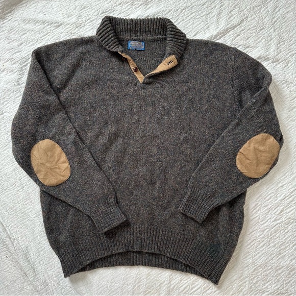 Pendleton Other - Vintage Pendleton Pure Virgin Wool Sweater Suede Elbow Patches Academia